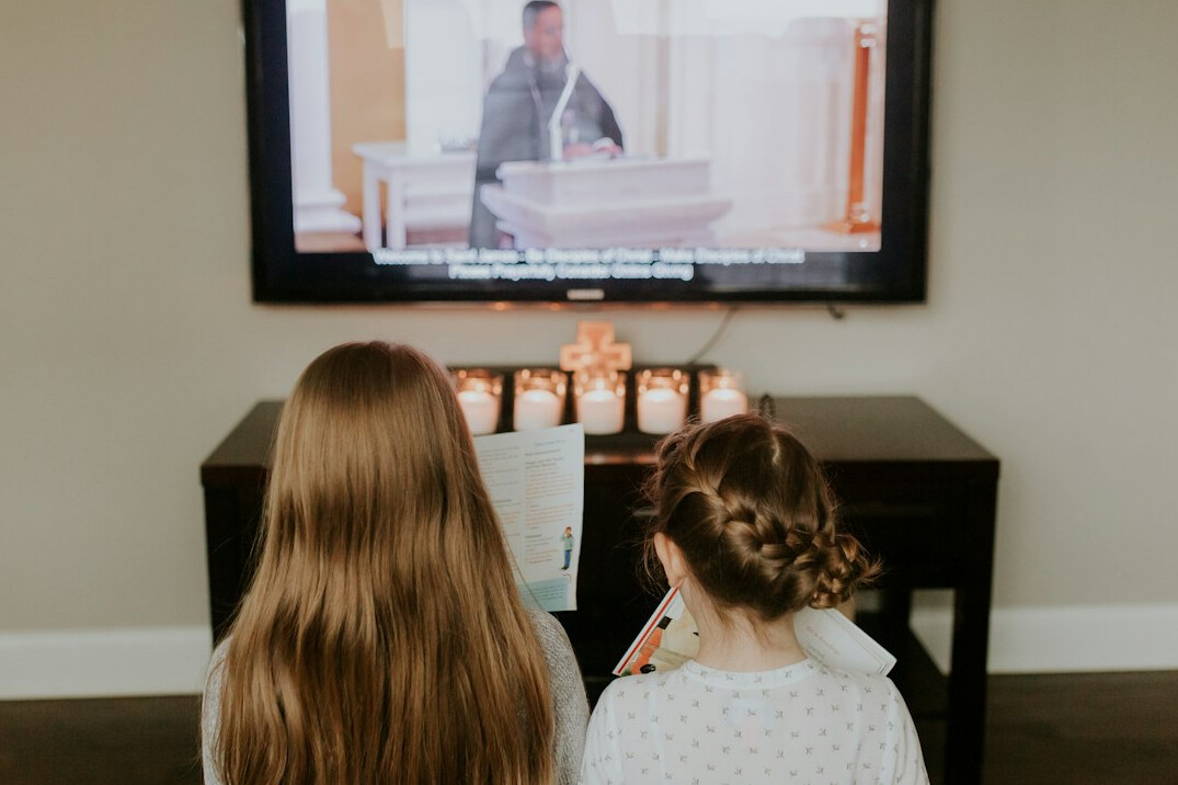 family watching television